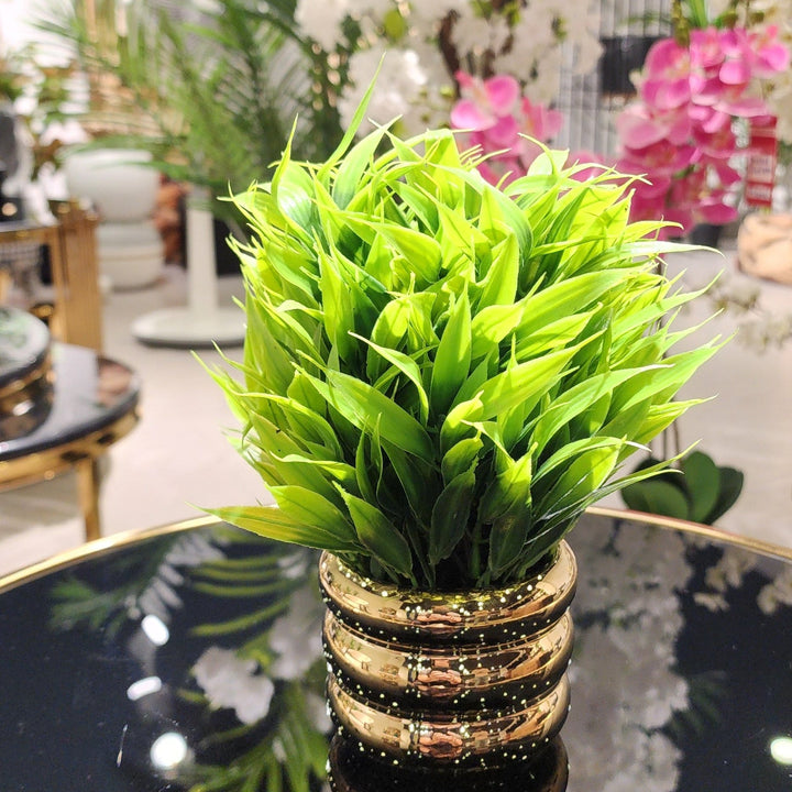 TP-003 - Artificial Wide long Grass in Gold colour plated Ceramic Pot