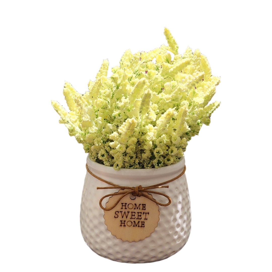 TP-009 - Artificial Cream Lavender in White Ceramic Pot, 8 Inches