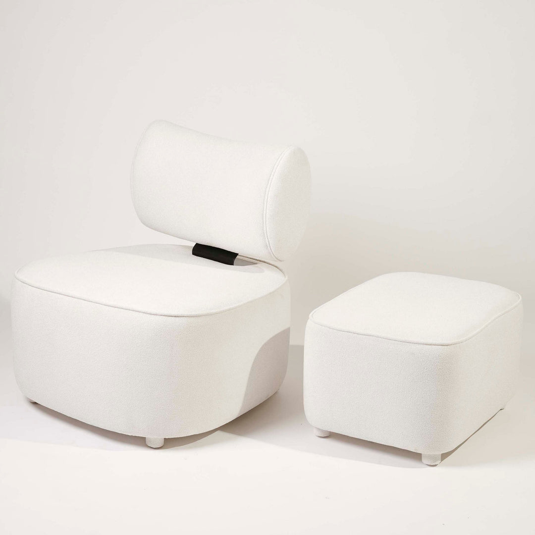 LUNA | White Bouclé Chair and Footstool Set