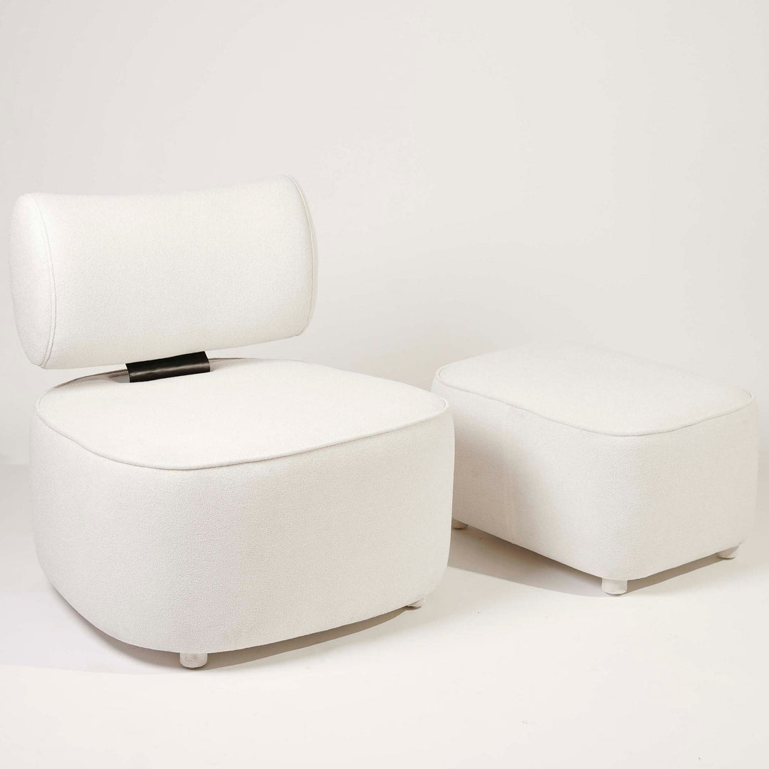 LUNA | White Bouclé Chair and Footstool Set