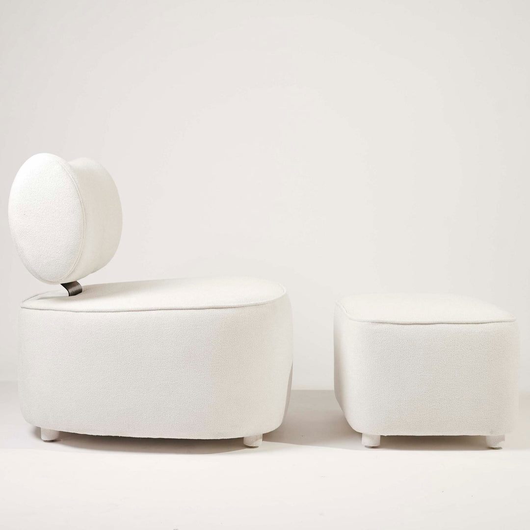 LUNA | White Bouclé Chair and Footstool Set