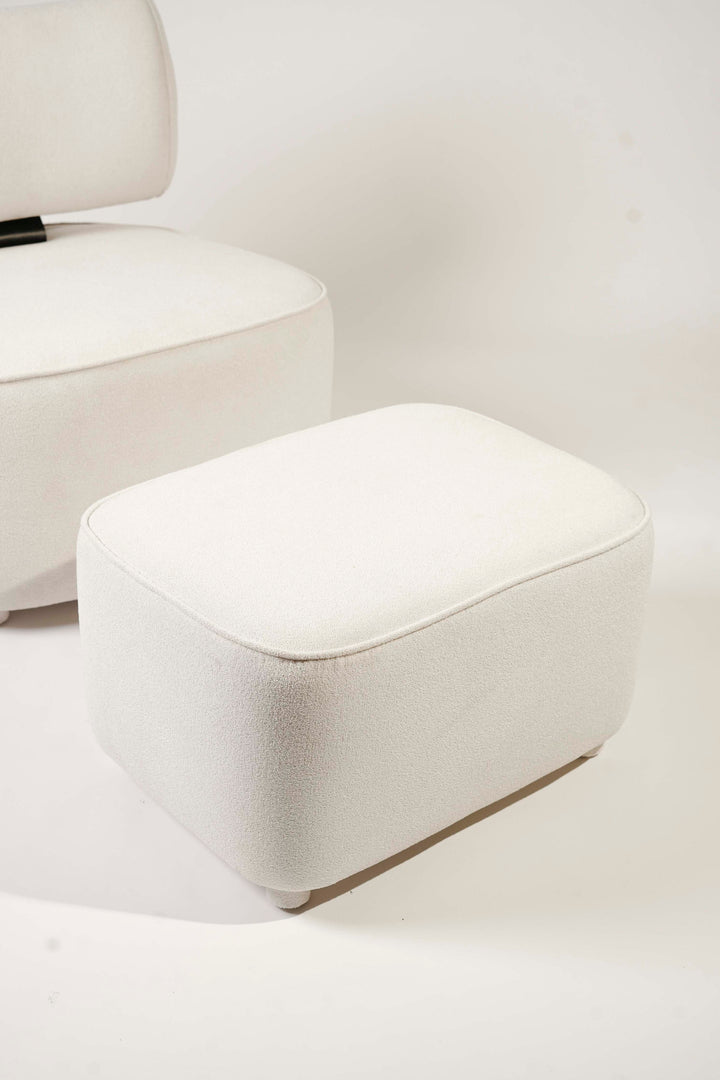 LUNA | White Bouclé Chair and Footstool Set