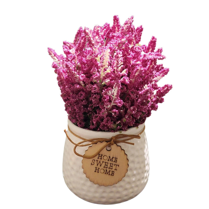 TP-06 - Artificial Purple Lavender in White Ceramic Pot, 8 Inches