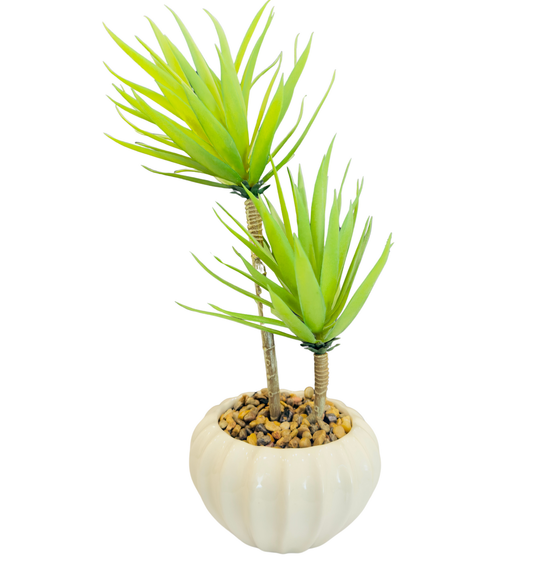 TP-27 - Artificial Yucca white Colour Ceramic Pot - 14 Inches