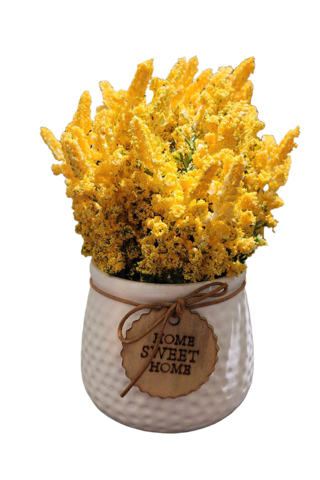 TP-008 - Artificial Yellow Lavender in White Ceramic Pot, 8 Inches